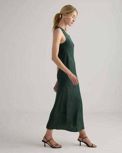 Washable Stretch Silk Tank Midi Dress - XS / Cordovan Red Hibiscus