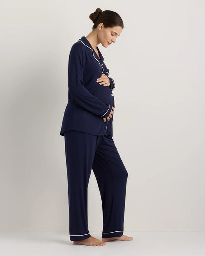 Bamboo Jersey Maternity Long Sleeve Pajama Set - XS / Nocturnal Green