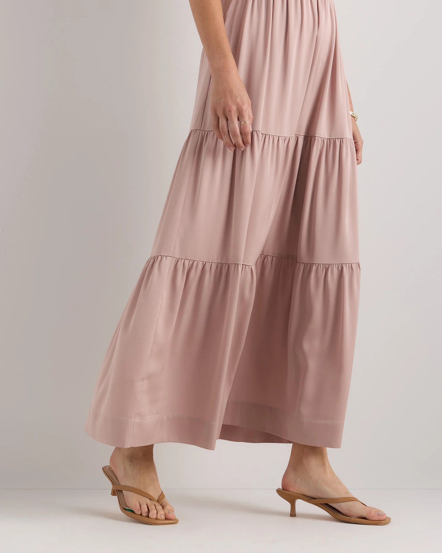 Washable Stretch Silk Tiered Maxi Dress - XS / Navy