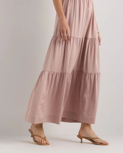 Washable Stretch Silk Tiered Maxi Dress - XS / Navy
