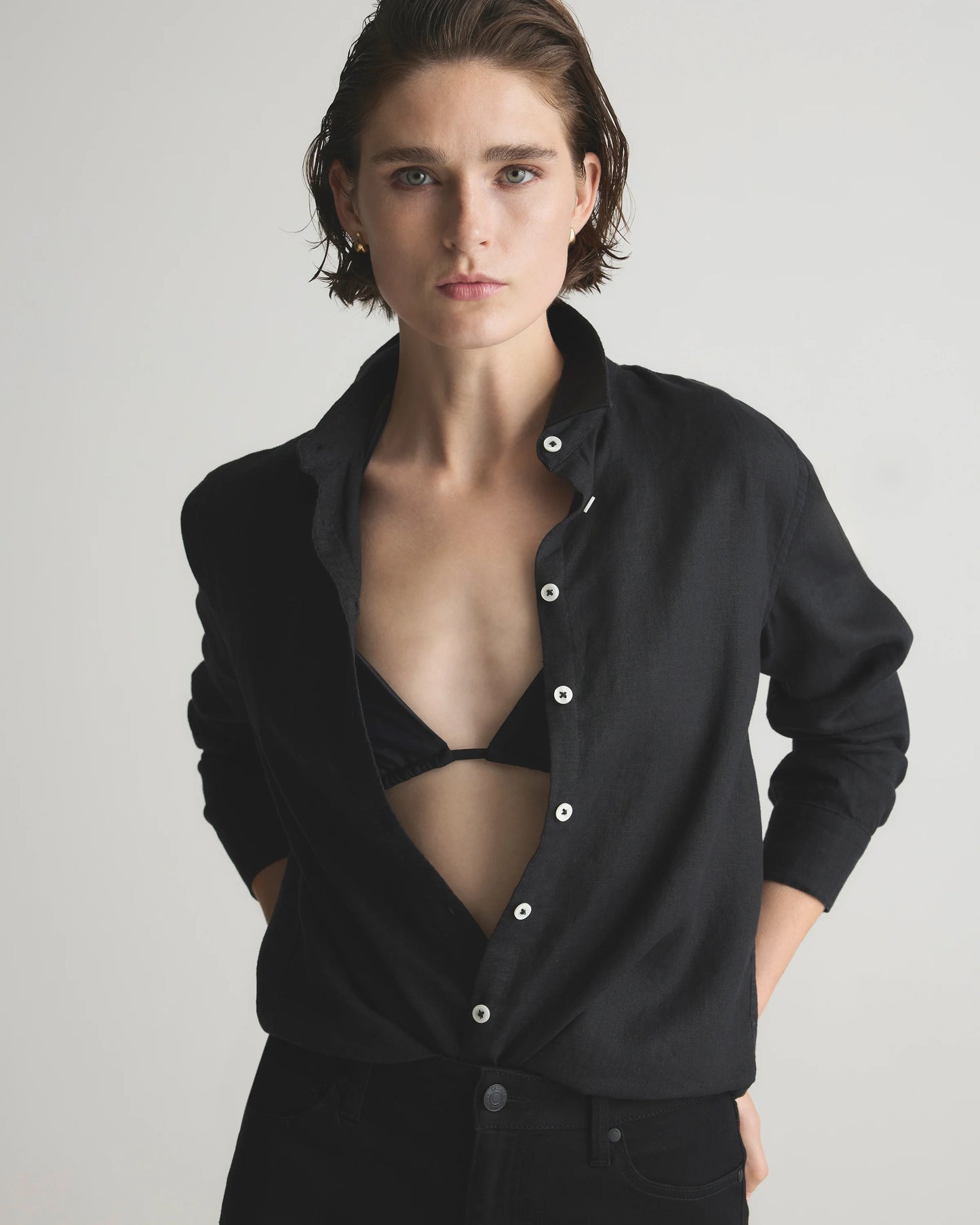 100% European Linen Long Sleeve Shirt - XS / Blue Pinstripe