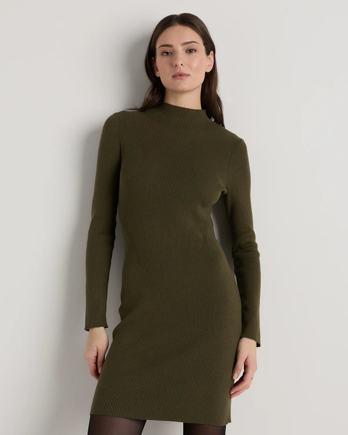 Cotton Cashmere Mock Neck Mini Dress - XS / Mocha Heather