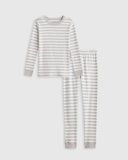 100% Organic Cotton Long Sleeve and Pant Pajama Set - 6 / Navy Stripe