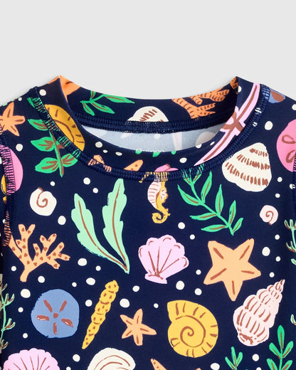 Long Sleeve Ruffle Rash Guard Two-Piece Swimsuit - 2T / Poolside Floral