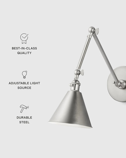 Articulating Double Arm Steel Wall Sconce - One Size / Silver