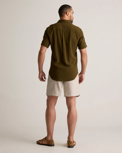 100% European Linen Drawstring Beach Shorts - 7" - XS / Taupe Brown Chambray