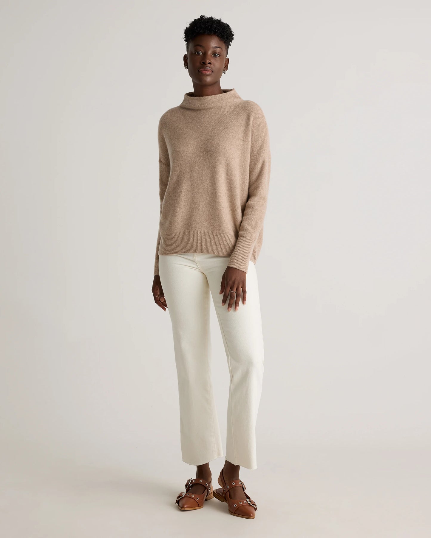 Mongolian Cashmere Funnel Neck Sweater - XS / Heather Grey