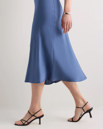 Washable Stretch Silk High Neck Midi Dress - XS / Vintage Navy Roses