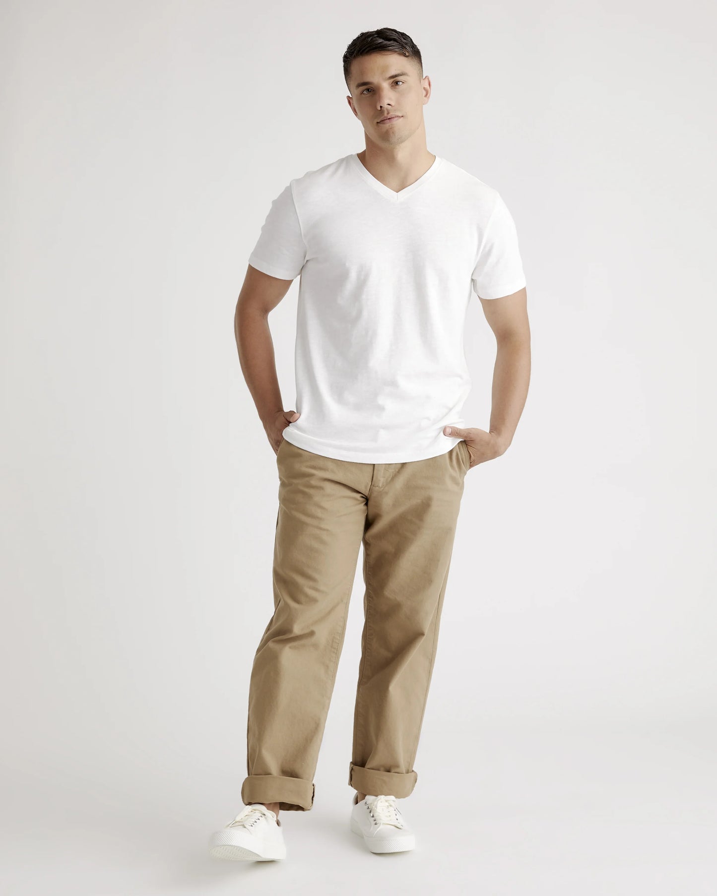 100% Organic Cotton Slub V-Neck Tee - S / Heather Grey