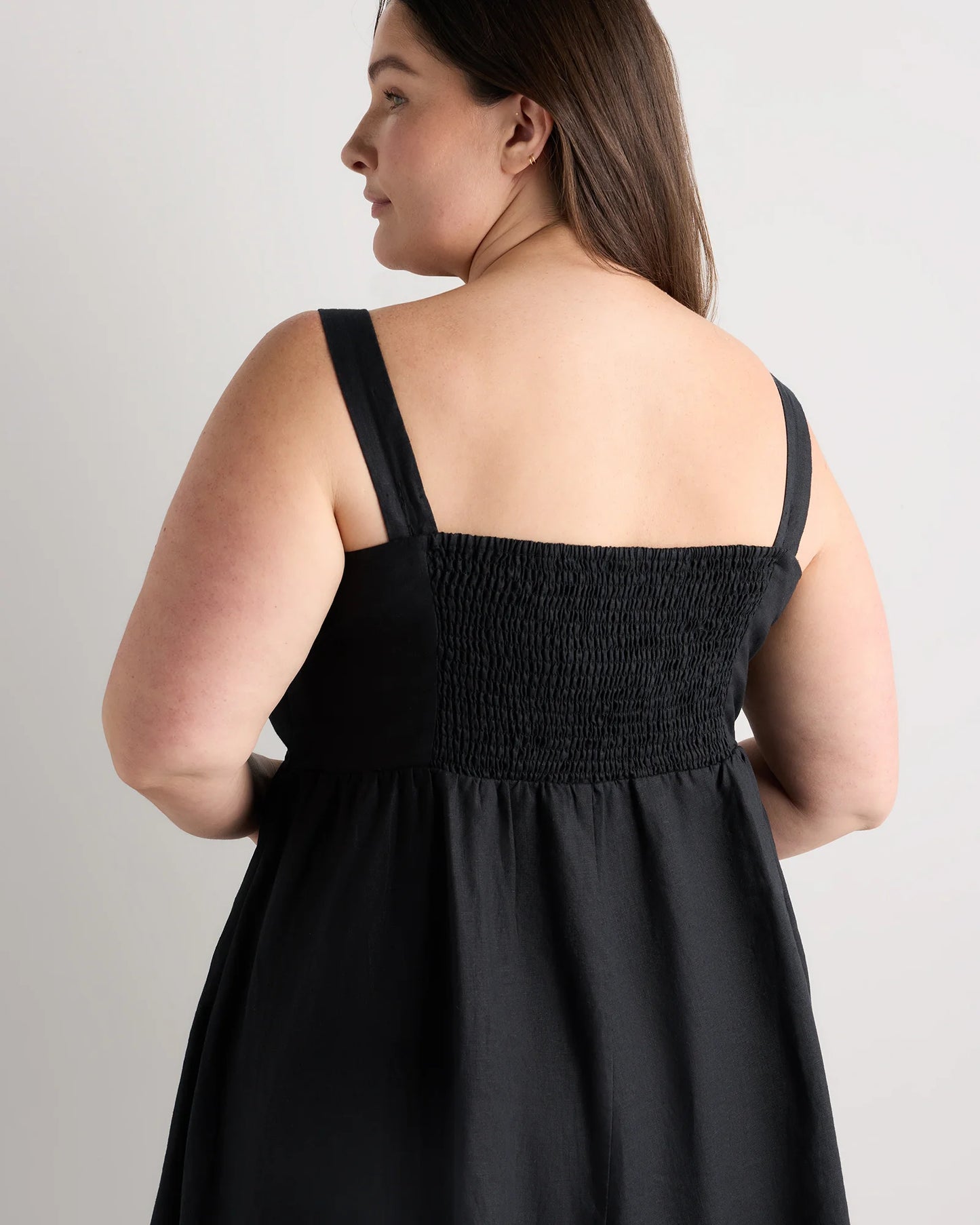 100% European Linen Fit & Flare Midi Dress - 1X / Chile