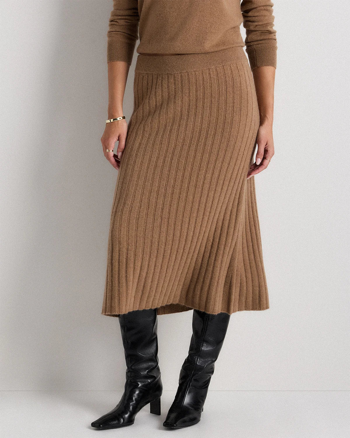Mongolian Cashmere Midi Skirt - XS / Brown