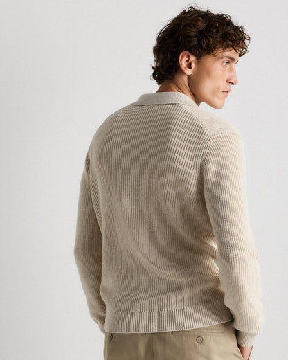 100% Organic Cotton Ribbed Polo Sweater - XS / Mid Heather Grey