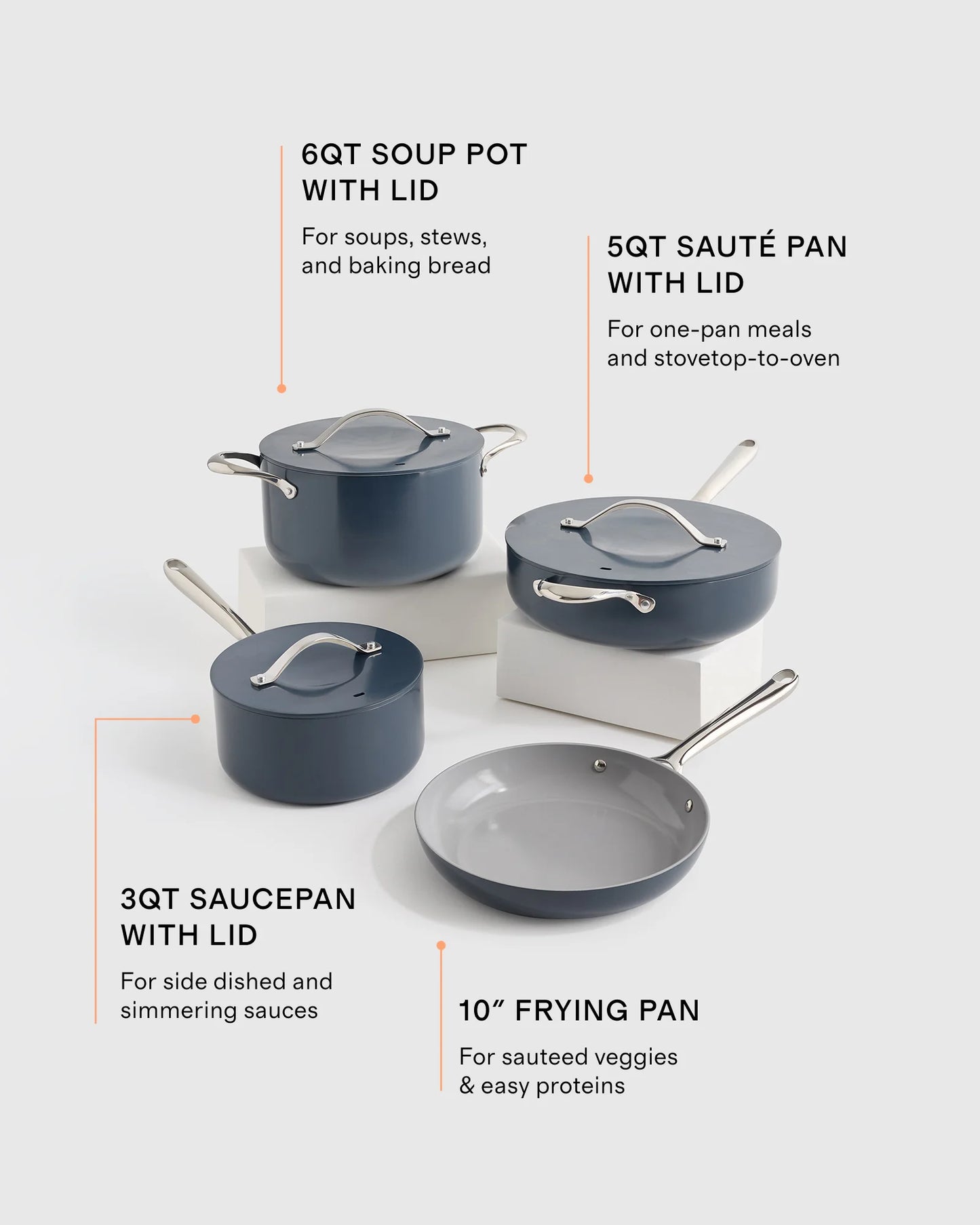 Ceramic Nonstick 7pc Cookware Set - One Size / Navy