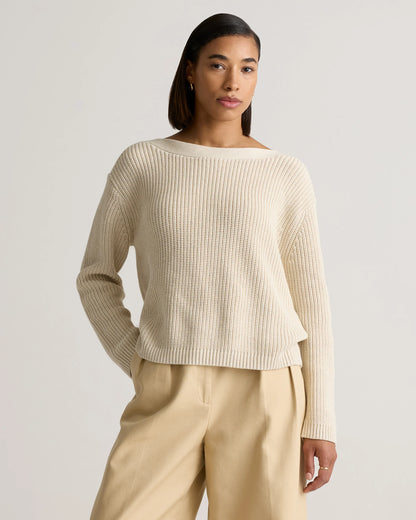 100% Organic Cotton Fisherman Boatneck Sweater - XS / Navy