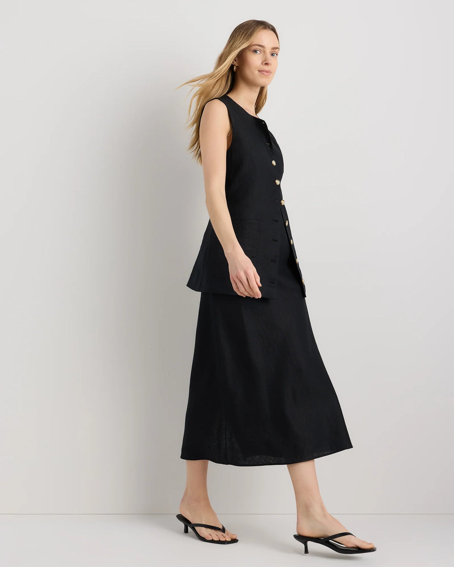 100% European Linen Midi Slip Skirt - XS / Bayberry Olive