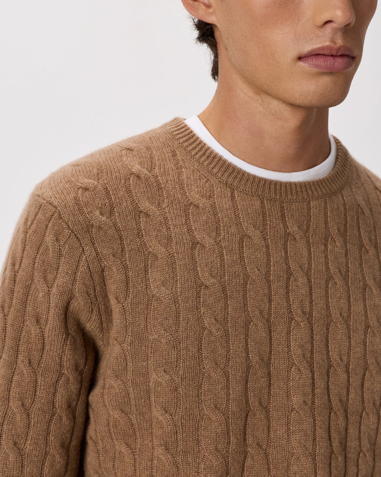 Mongolian Cashmere Classic Cable Crewneck Sweater - S / Teak