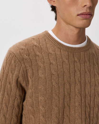 Mongolian Cashmere Classic Cable Crewneck Sweater - S / Teak