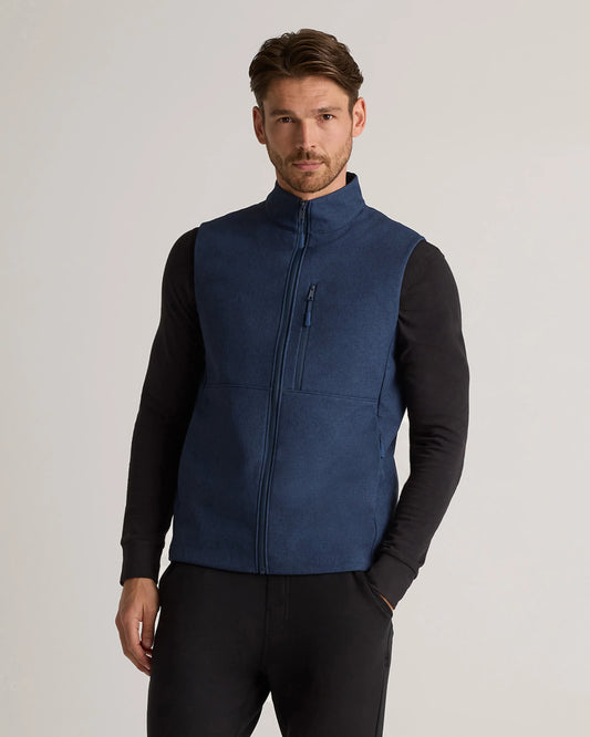 Softshell Fleece-Lined Full-Zip Vest - S / Heather Deep Navy