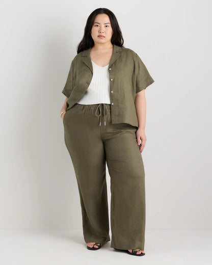 100% European Linen Wide Leg Pants - 1X / Black