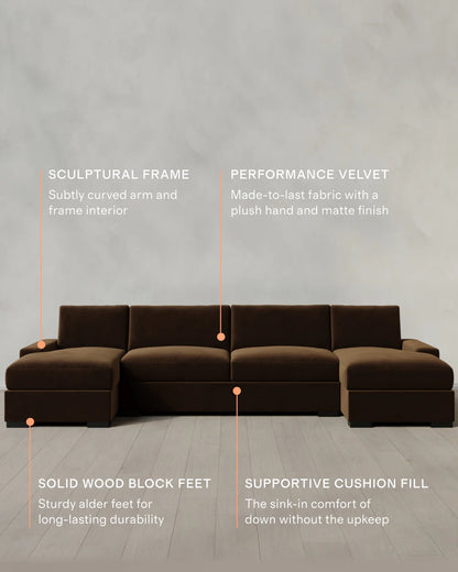 Stillman U Sectional in Performance Velvet - One Size / Java