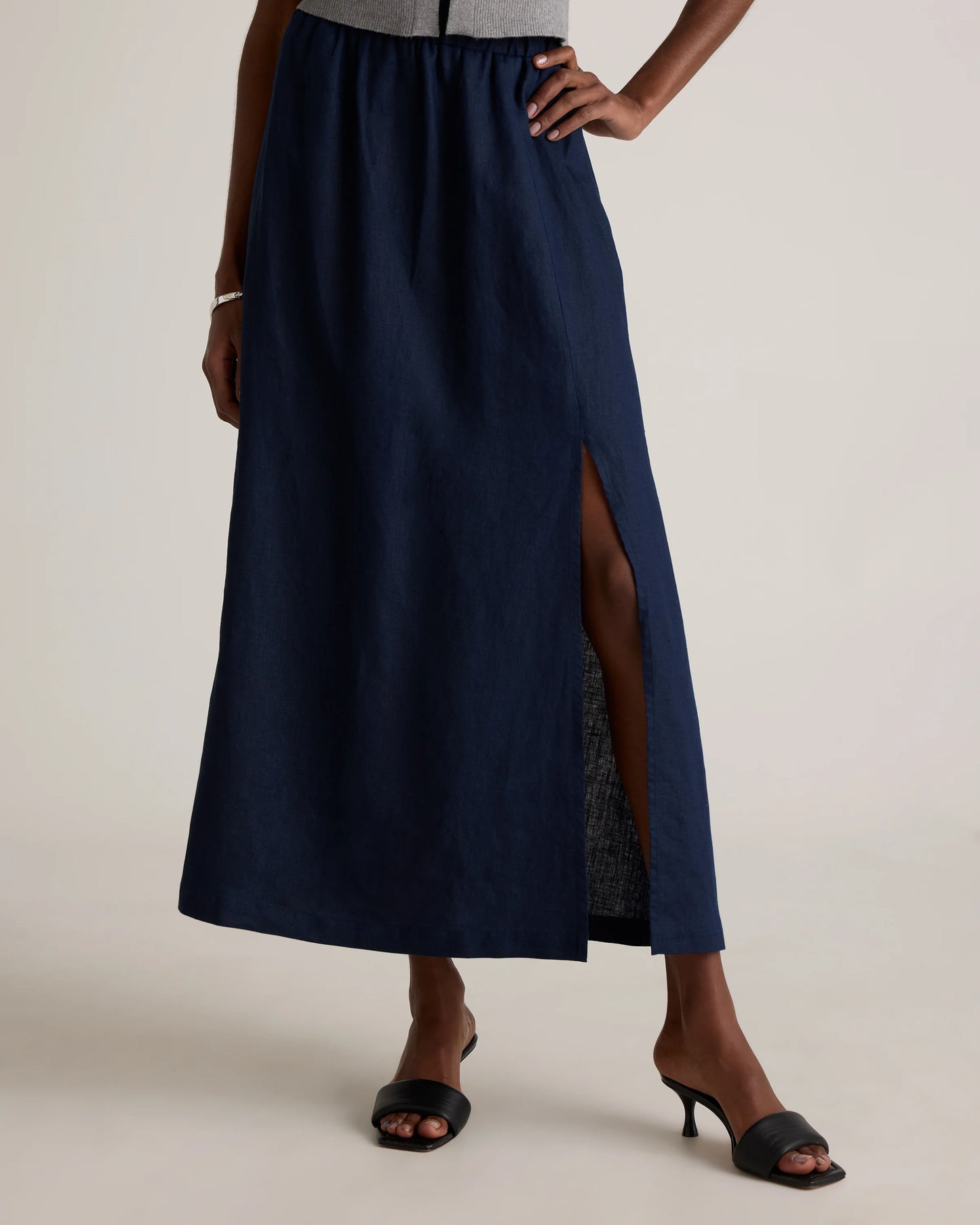 100% European Linen Maxi Skirt - XS / Classic Mini Gingham