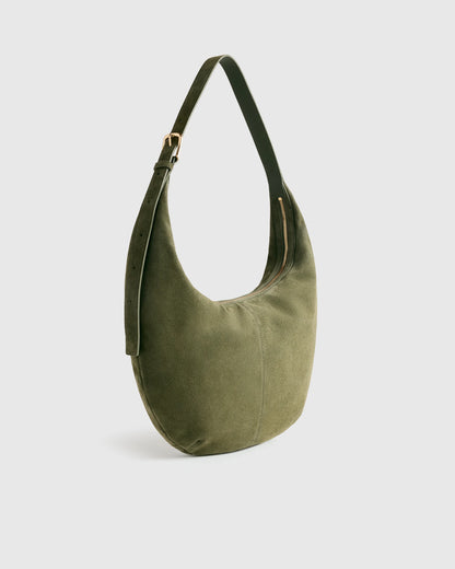 Italian Suede Crescent Shoulder Bag - One Size / Whiskey