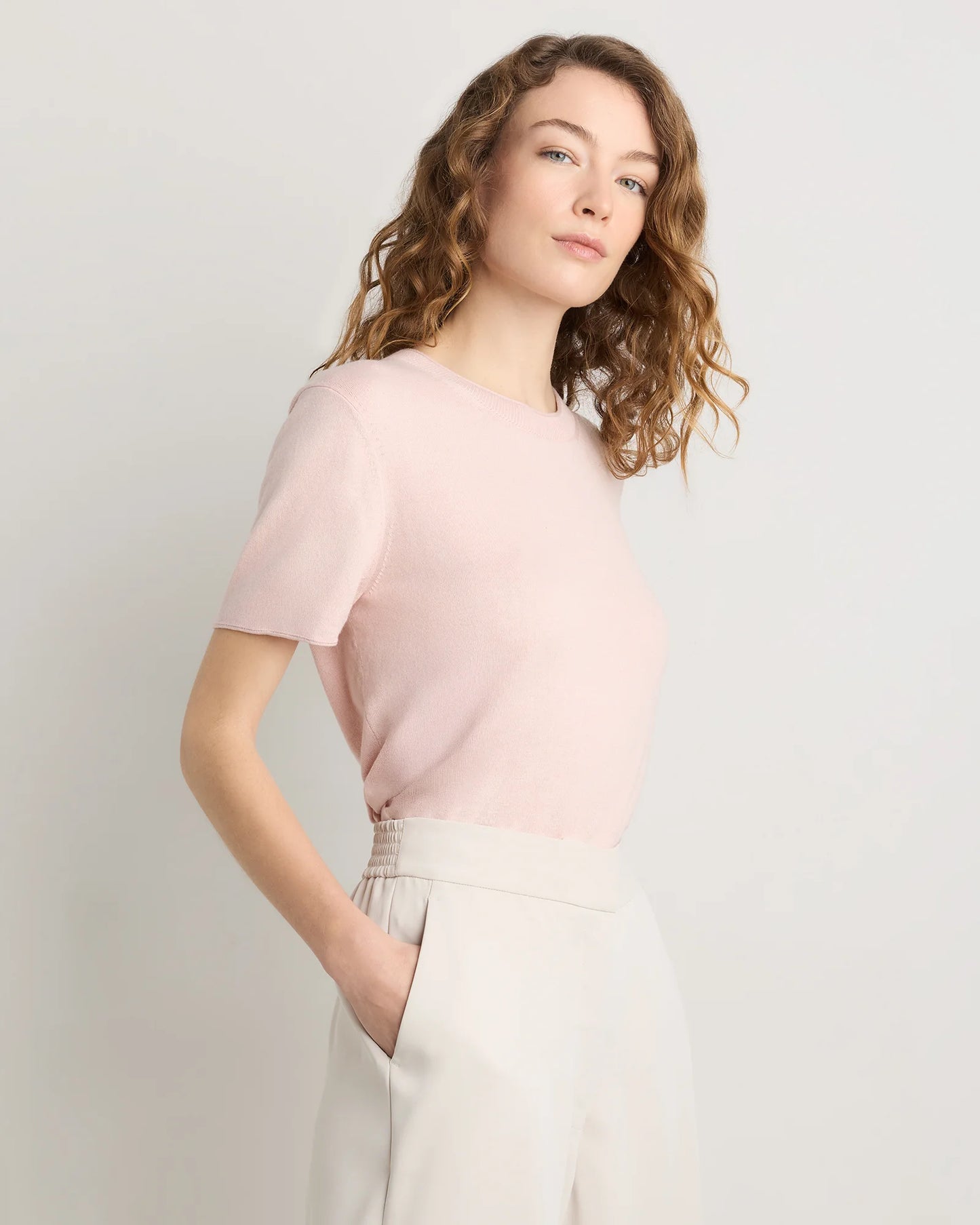 Lightweight Cotton Cashmere Relaxed Sweater Tee - XS / Sugar Stone