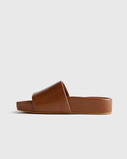Italian Leather Platform Slide Sandal - 5 / Black