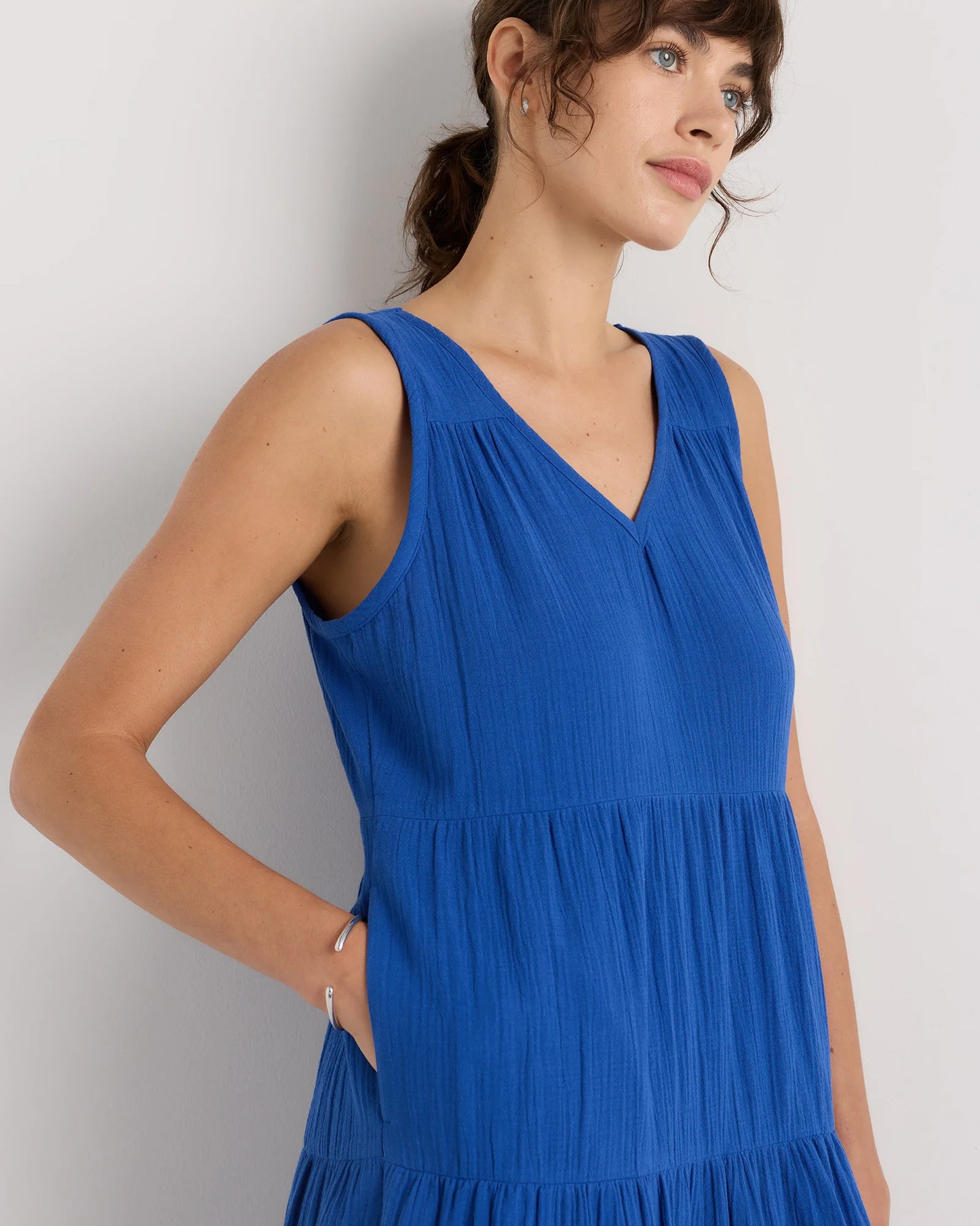 100% Organic Cotton Gauze Tiered Maxi Dress - XS / Indigo Blue