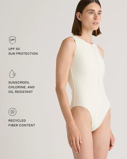 Italian Zip-Front One-Piece Swimsuit - XS / Lagoon Teal Blue