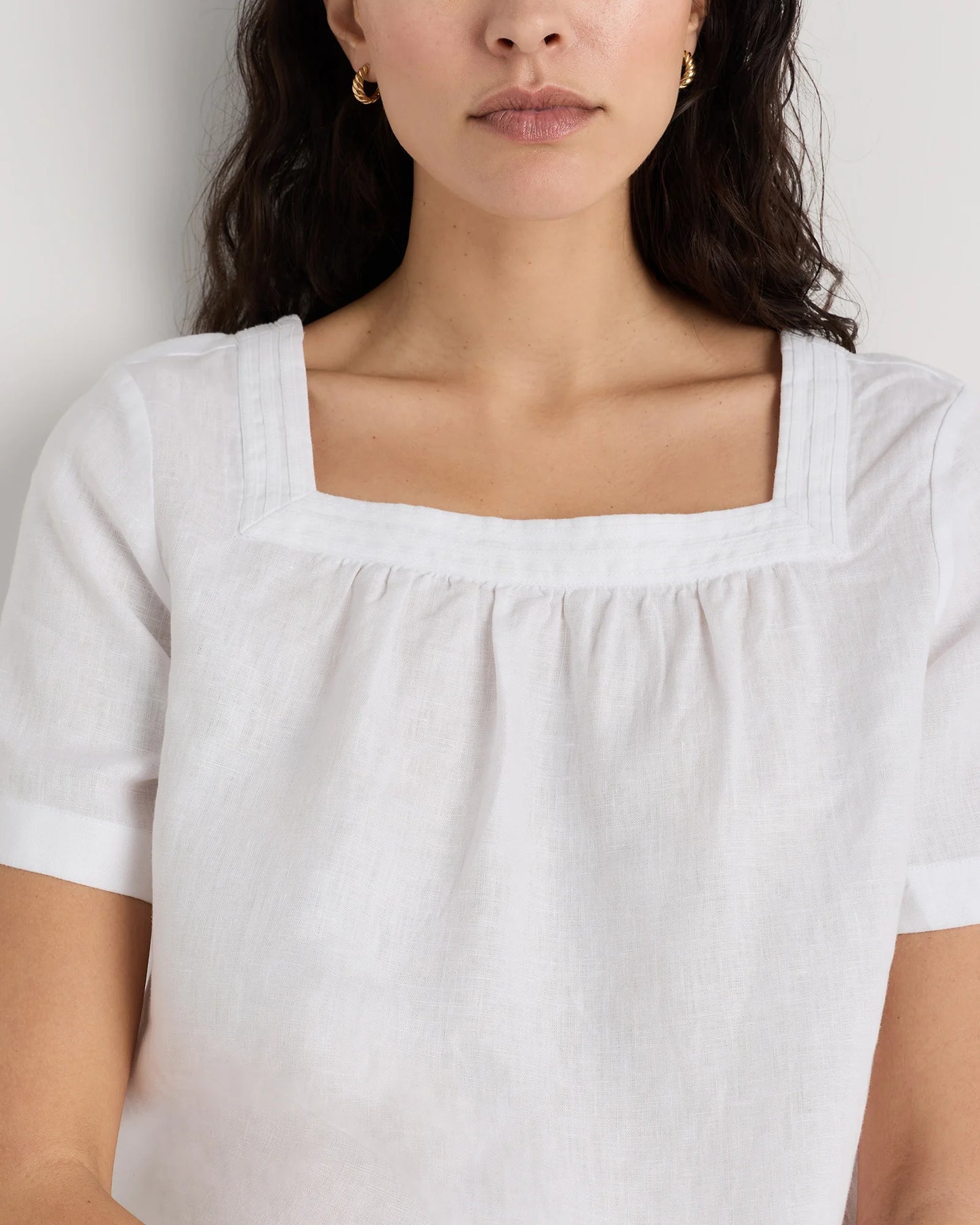 100% European Linen Square Neck Swing Top - XS / Black