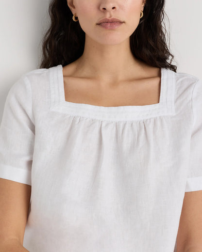 100% European Linen Square Neck Swing Top - XS / Black