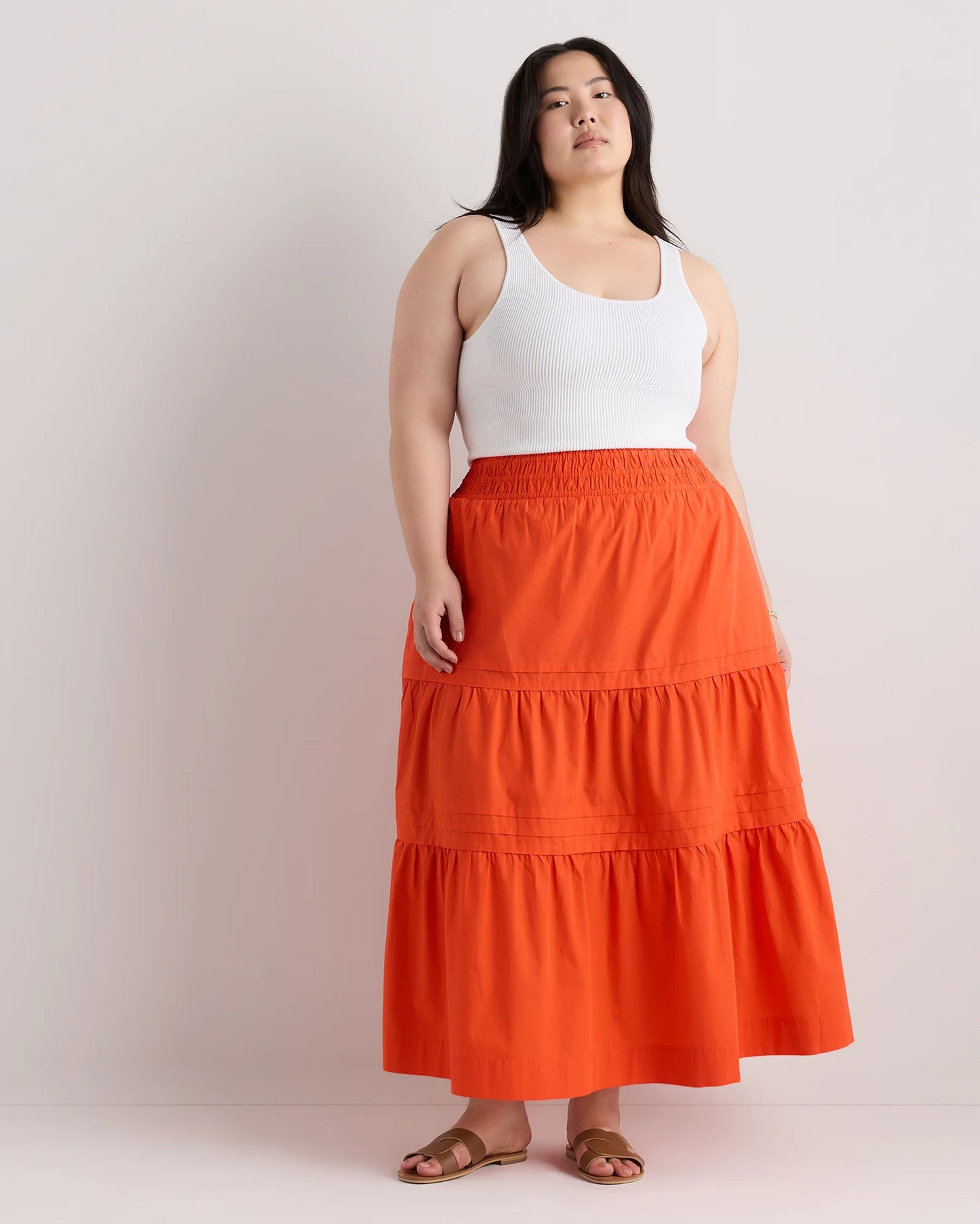 100% Organic Cotton Poplin Tiered Maxi Skirt - 1X / Black
