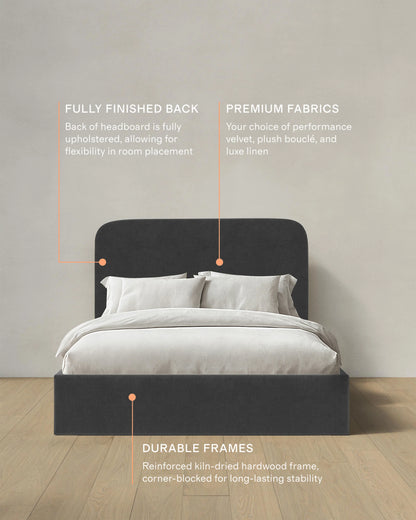 Curved Bed in Performance Velvet - Full / Walnut