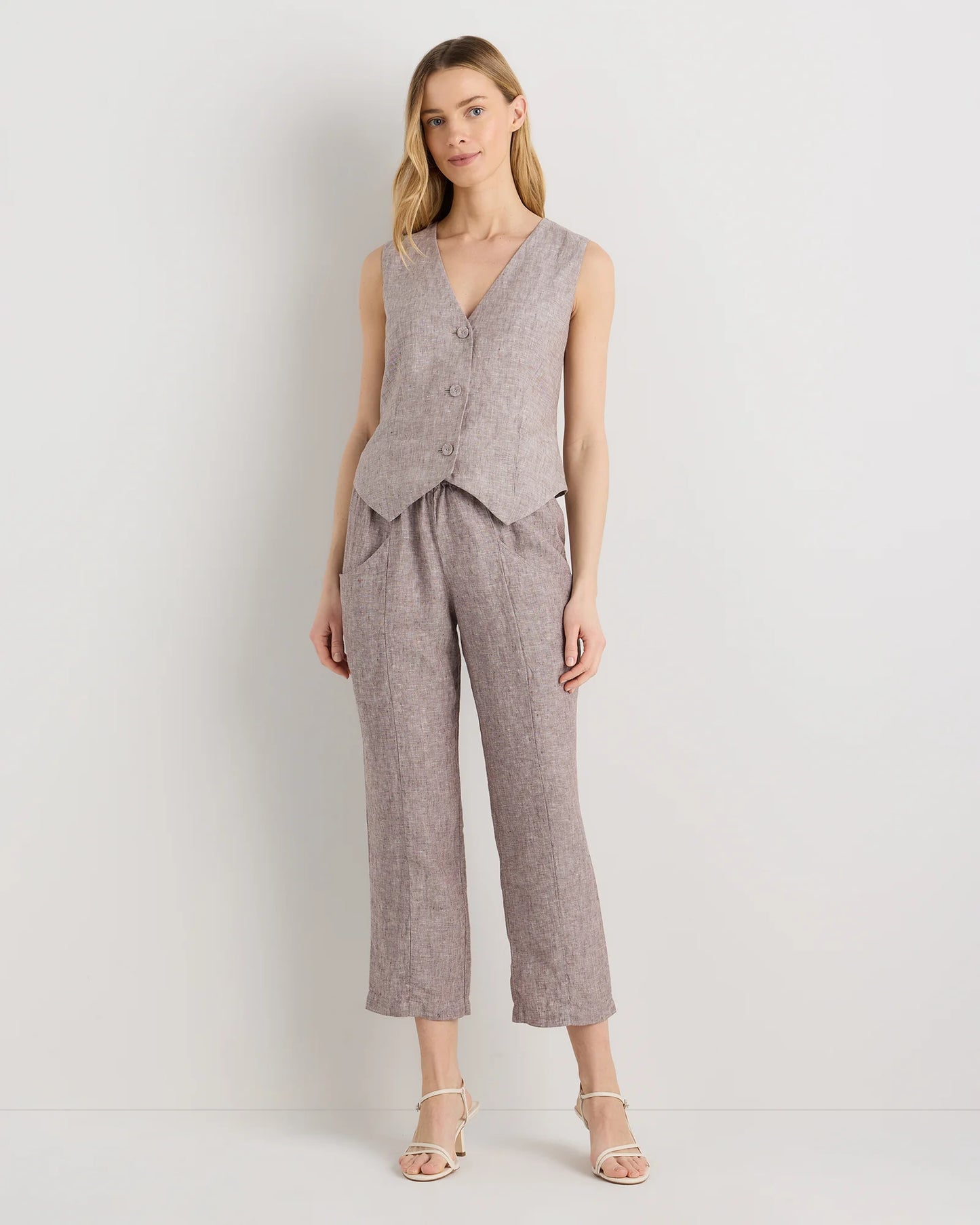 100% European Linen Vest - XS / Blue Pinstripe