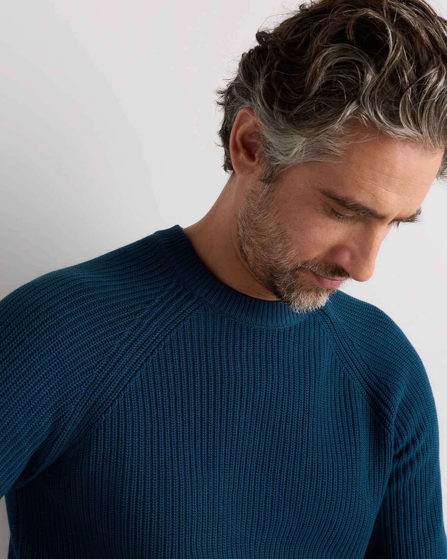 100% Organic Cotton Ribbed Crewneck Sweater - XS / Bahia Blue