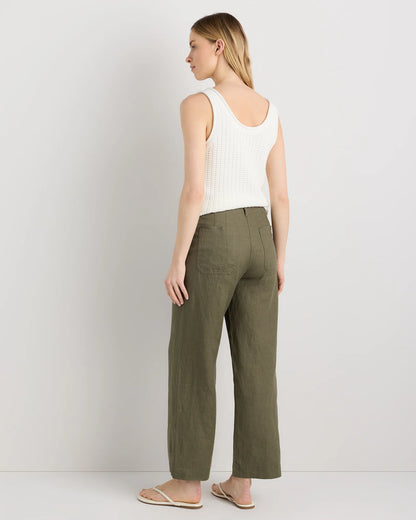100% European Linen Patch Pocket Wide Leg Pants - 0 / Taupe Brown Chambray