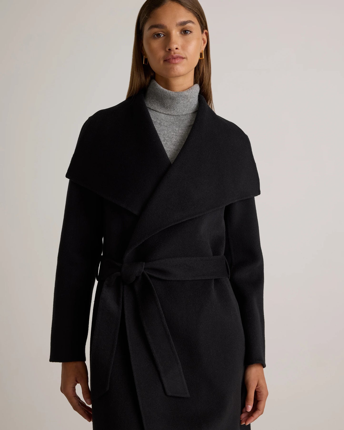 Double-Faced Merino Wool Draped Collar Wrap Coat - XS / Oat
