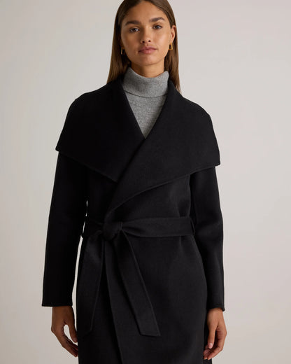 Double-Faced Merino Wool Draped Collar Wrap Coat - XS / Oat