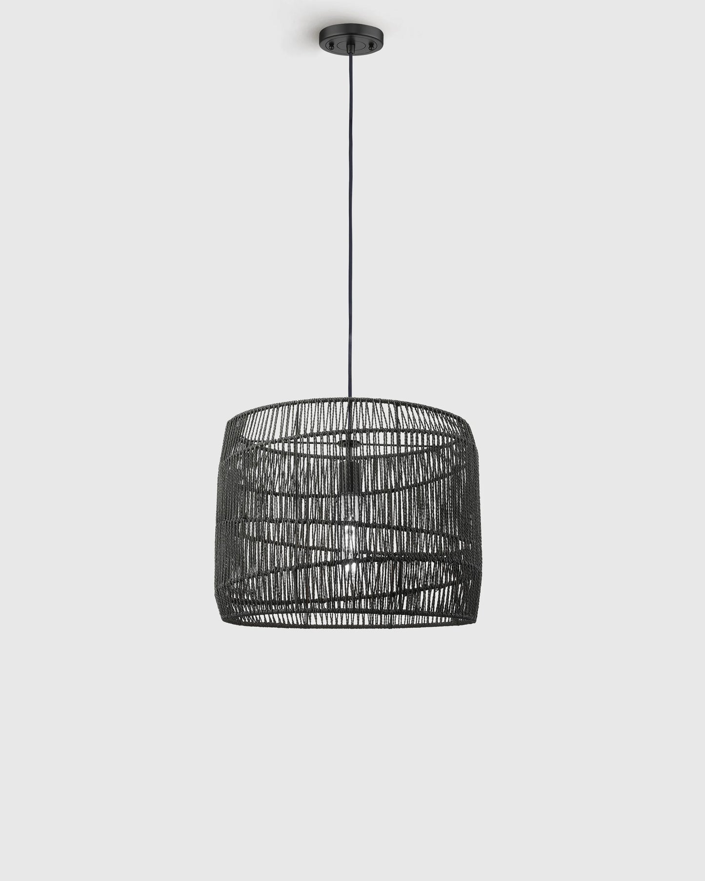 Woven Rope Drum Pendant Light - One Size / Black