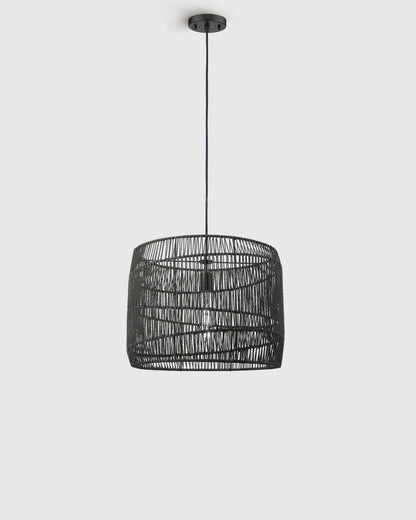 Woven Rope Drum Pendant Light - One Size / Black