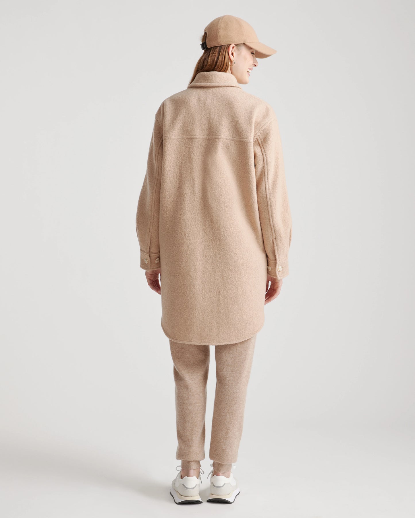 100% Merino Wool Long Shirt Jacket - XS / Heather Bone