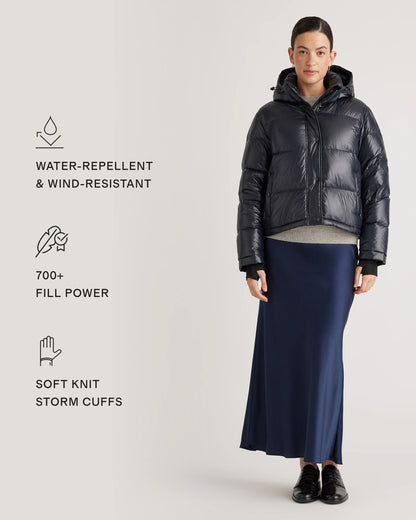 Responsible Down Cropped Puffer Jacket - XS / Shiny Black