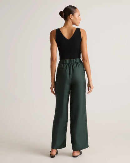 100% Silk Twill Trouser - 0 / Forest Green