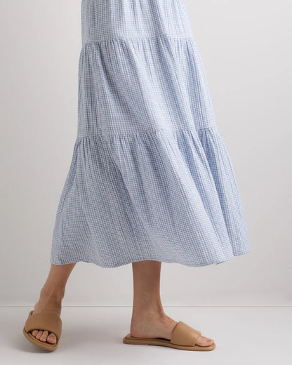 100% Organic Cotton Gauze Smocked Sleeveless Maxi Dress - XS / Blue Gingham