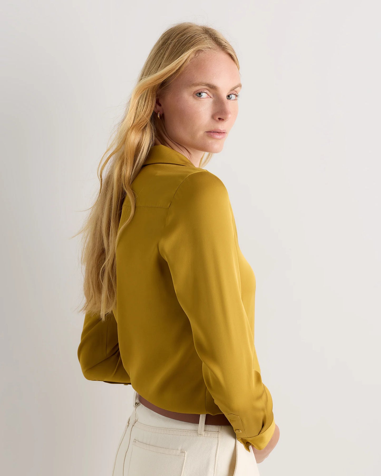 Washable Stretch Silk Notch Collar Blouse - XS / Moonstone Blue