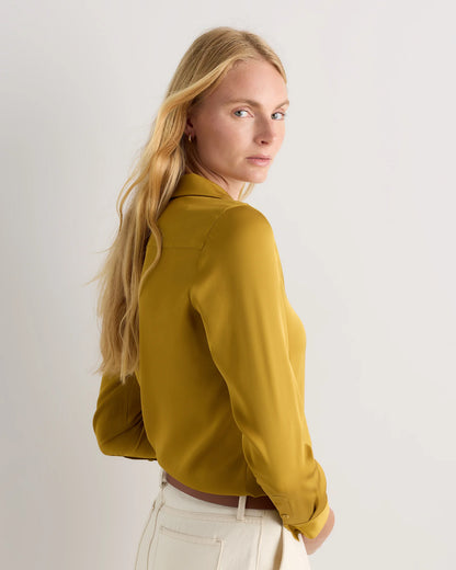 Washable Stretch Silk Notch Collar Blouse - XS / Moonstone Blue