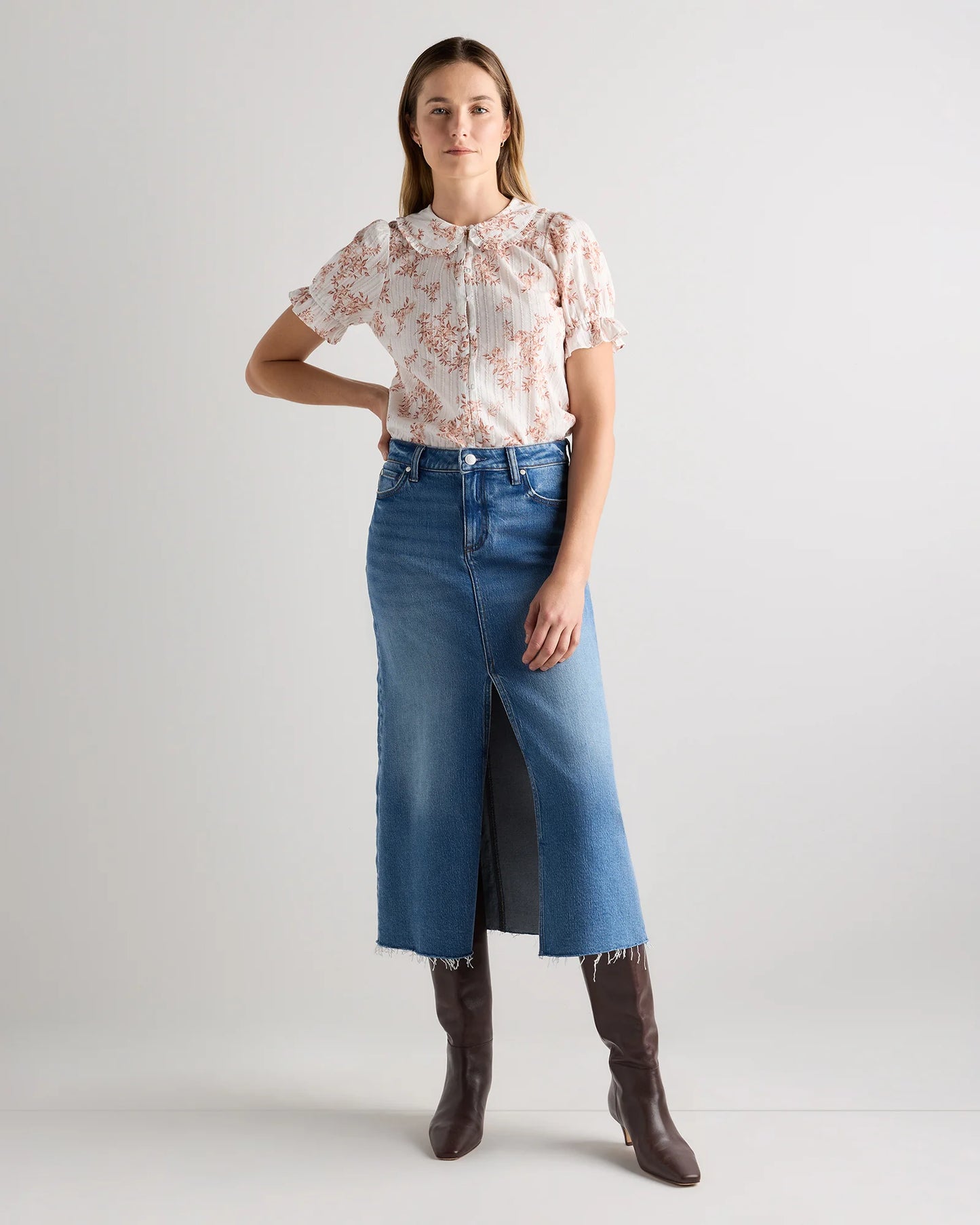 Embroidered Cotton Ruffle Collar Short Sleeve Blouse - XS / Classic White