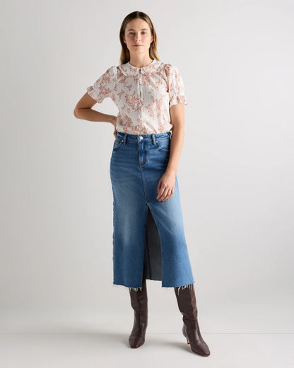 Embroidered Cotton Ruffle Collar Short Sleeve Blouse - XS / Classic White
