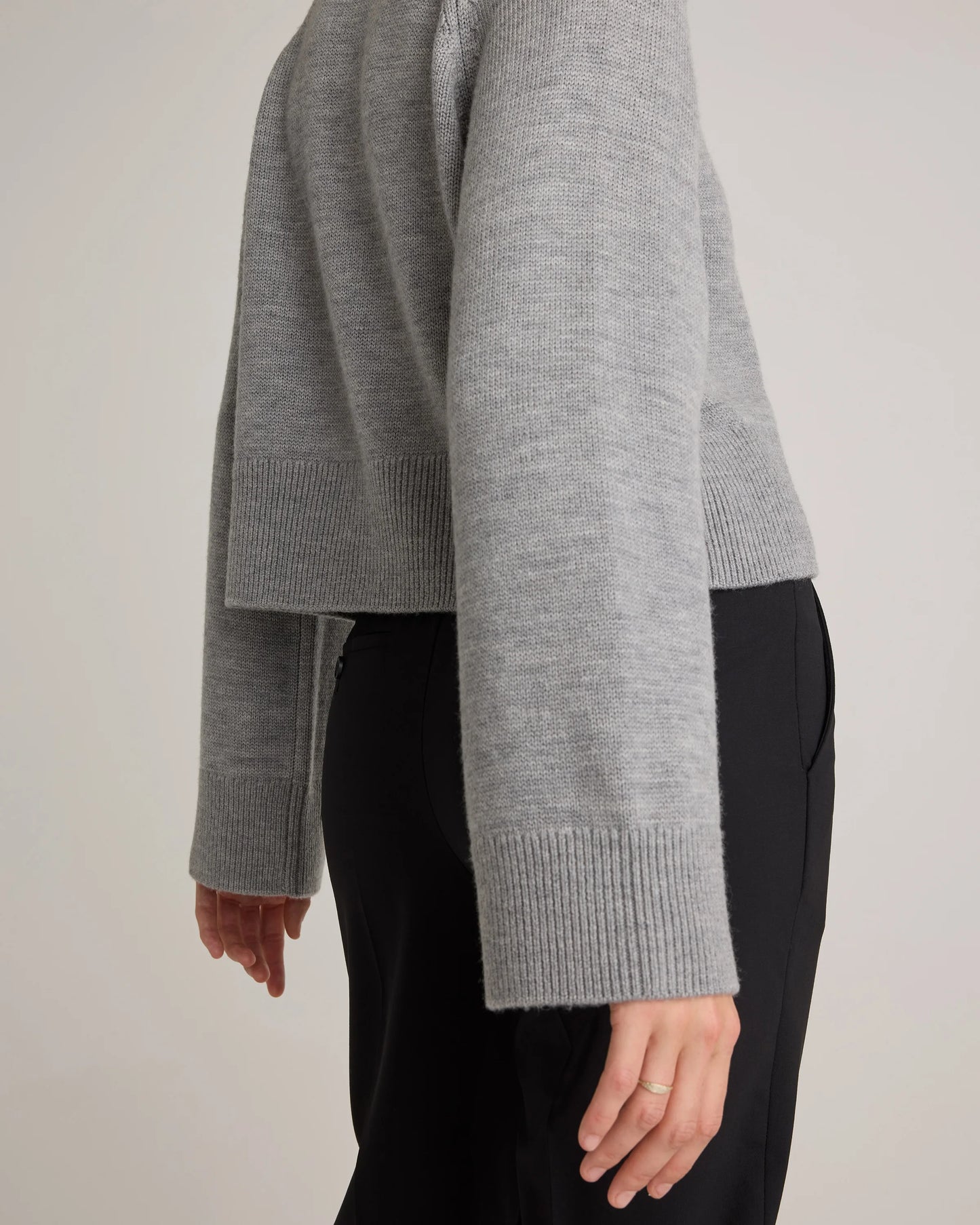 Australian Merino Wool Cropped Mock Neck Sweater - XS / Heather Bone